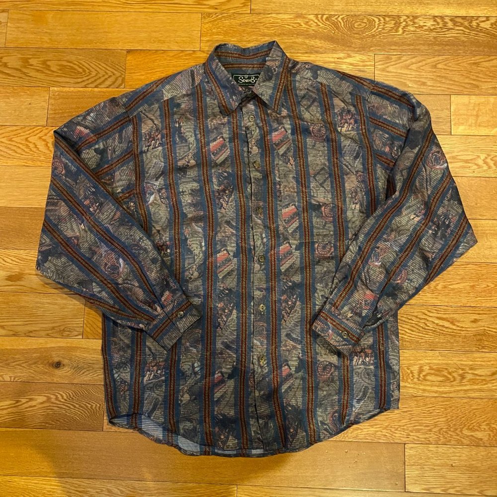 ScaraB Made In Italy Mens Long Sleeve Button Up Small Shirt Horse Carriage